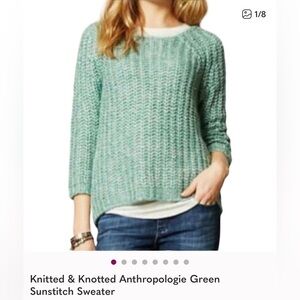 Anthropologie Knitted & Knotted Sparkly Metallic Green Sunstitch Sweater S